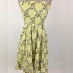 FREE PEOPLE Floral Strapless Yellow Dress size 6